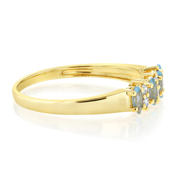Natural Blue Topaz with 0.15 Carat Luminesce Lab Grown Diamond Ring in 9ct Yellow Gold