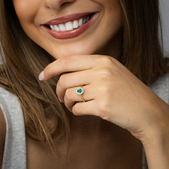 0.27 Carat Luminesce Lab Grown Diamond and Created Emerald Ring in 9ct Yellow Gold