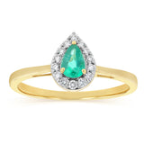 Luminesce Lab Grown 1/6 Carat Diamond and Natural Emerald Ring in 9ct Yellow Gold