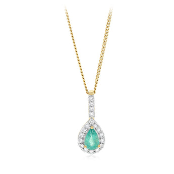 Luminesce Lab Grown 1/5 Carat Diamond and Natural Emerald Pendant in 9ct Yellow Gold
