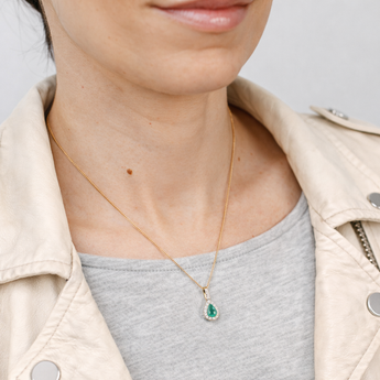 Luminesce Lab Grown 1/5 Carat Diamond and Natural Emerald Pendant in 9ct Yellow Gold