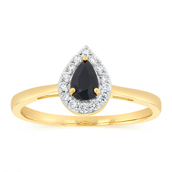 Luminesce Lab Grown 1/6 Carat Diamond and Natural Black Sapphire Ring in 9ct Yellow Gold