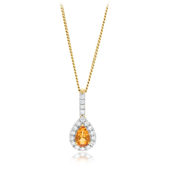Luminesce Lab Grown 1/5 Carat Diamond and Citrine Pendant in 9ct Yellow Gold