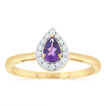 Luminesce Lab Grown 1/6 Carat Diamond and Amethyst Ring in 9ct Yellow Gold