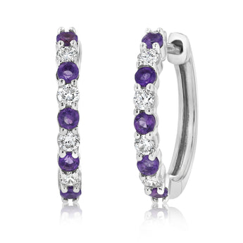 Luminesce Lab Grown 1/4 Carat Diamond and Amethyst Hoop Earrings in Sterling Silver