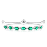 Luminesce Lab Grown 1/10 Carat Diamond and 4.15 Carat Created Emerald Bolo Bracelet in Sterling Silver