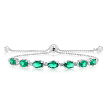 Luminesce Lab Grown 1/10 Carat Diamond and 4.15 Carat Created Emerald Bolo Bracelet in Sterling Silver
