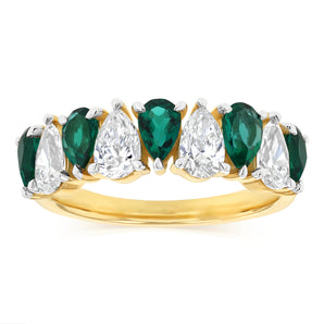 Luminesce Lab Grown 1 Carat Diamond and 1.20 Carat Created Emerald Ring in 9ct Yellow Gold