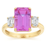 Luminesce Lab Grown 0.70 Carat Diamond and 7 Carat Created Pink Sapphire Ring in 9ct Yellow Gold