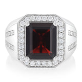 Luminesce Lab Grown 3/4 Carat Diamond and Natural Garnet Gents Ring in Sterling Silver