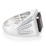 Luminesce Lab Grown 3/4 Carat Diamond and Natural Garnet Gents Ring in Sterling Silver