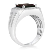 Luminesce Lab Grown 3/4 Carat Diamond and Natural Garnet Gents Ring in Sterling Silver