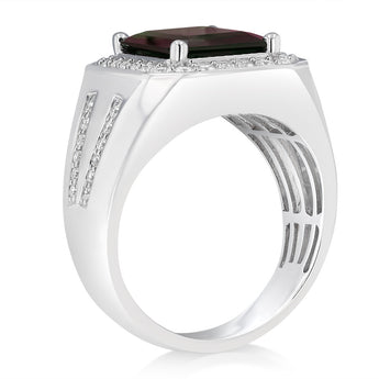 Luminesce Lab Grown 3/4 Carat Diamond and Natural Garnet Gents Ring in Sterling Silver
