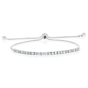 Luminesce Lab Grown 1/2 Carat Diamond and Natural Blue Topaz Bolo Bracelet in Sterling Silver