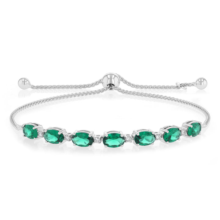 Luminesce Lab Grown 1/10 Carat Diamond and Created Emerald Bolo Bracelet in Sterling Silver