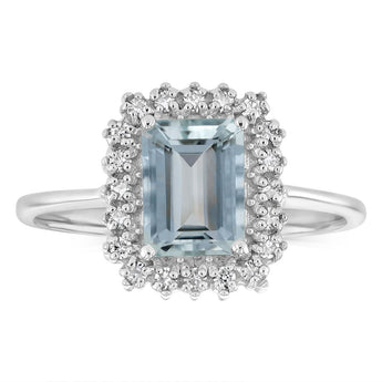 Luminesce Lab Grown 1/5 Carat Diamond and Aquamarine Ring in Sterling Silver