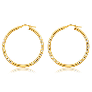 9ct Yellow Gold Silver Filled Dicut 30mm Hoop Earrings