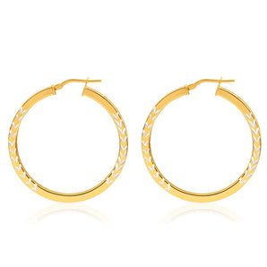 9ct Yellow Gold Silver Filled Square Two Tone Hoop Earrings in 30mm