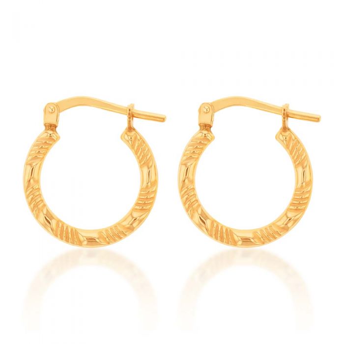 9ct Yellow Gold Silver Filled Fancy 15mm Hoop Earrings – Shiels Jewellers