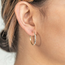 Load image into Gallery viewer, 9ct Yellow Gold Silver Filled 20mm Hoop Earrings with diamond cut feature