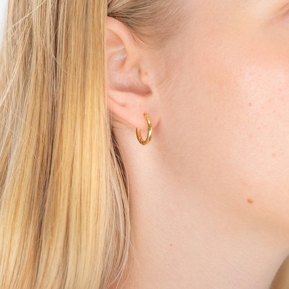 9ct Yellow Gold Silver Filled diamond Cut 10mm Hoop Earrings