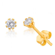 Load image into Gallery viewer, 9ct Yellow Gold Silver Filled Cubic Zirconia Claw Stud Earrings