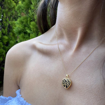 9ct Yellow Gold Silver Filled Heart Shaped filigree Tree of Life 18mm Locket Pendant