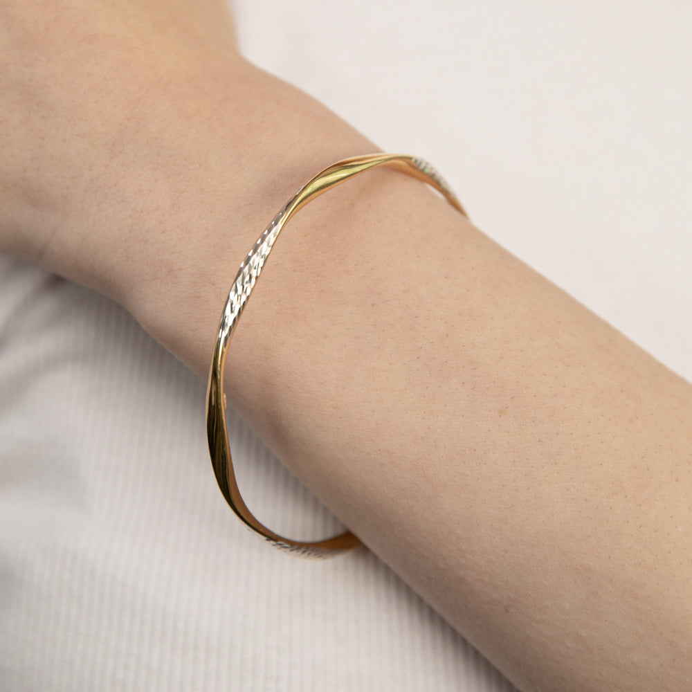 9ct Yellow Gold Silver Filled Dia Cut 65mm Bangle
