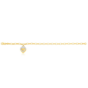 9ct Yellow Gold Silver Filled Cubic Zirconia Belcher Heart Charm 19cm Bracelet