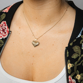 9ct Yellow Gold Silver Filled Diamond Cut Heart Pendant