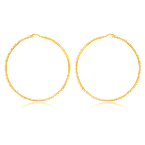 9ct Yellow Gold Silver Filled 60mm Hoop Earrings with diamond cut feature