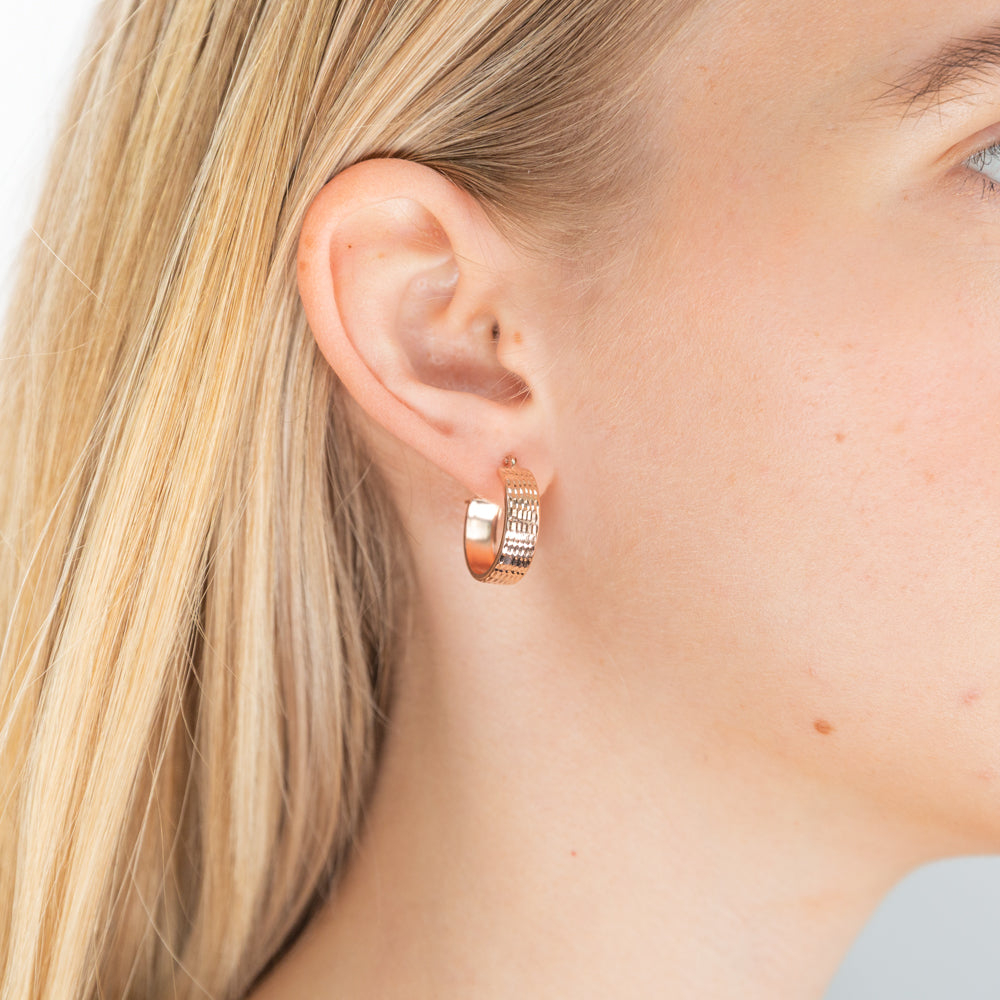 9ct Rose Gold Silver Filled Diamond Cut Hoop Earrings