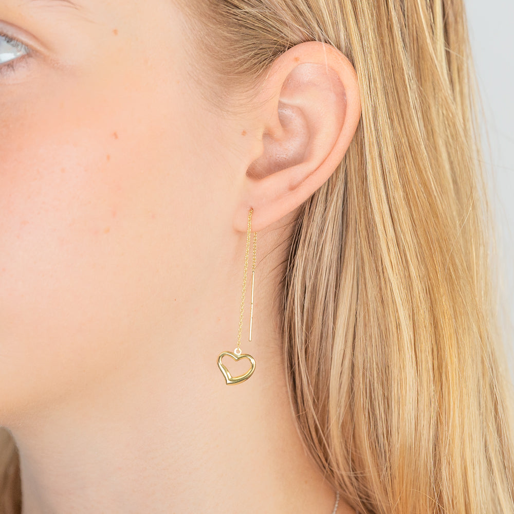 9ct Yellow Gold Silver Filled Heart Thread Drop Earrings – Shiels Jewellers