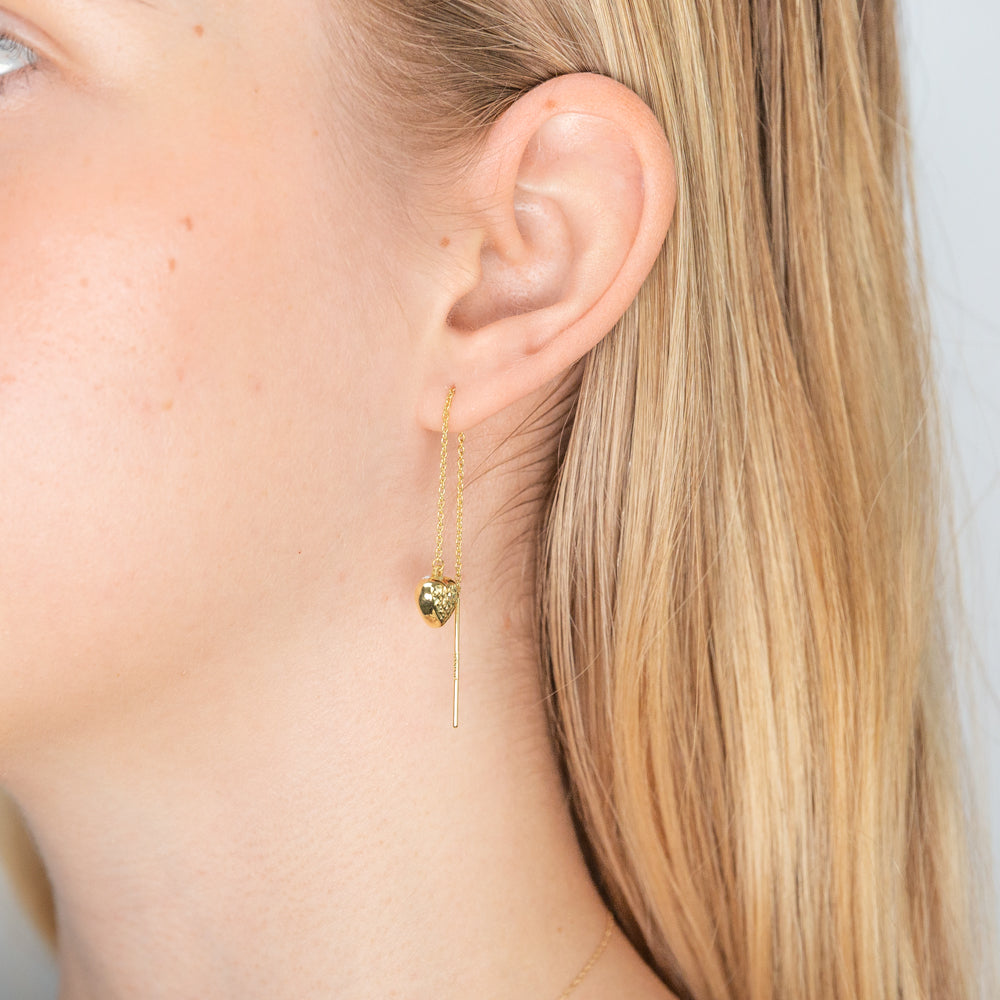 9ct Yellow Gold Silver Filled Heart Long Thread Drop Earrings – Shiels ...