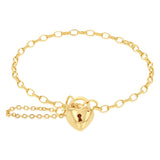 Silverfilled 9ct Yellow Gold Heart Padlock 19cm Bracelet