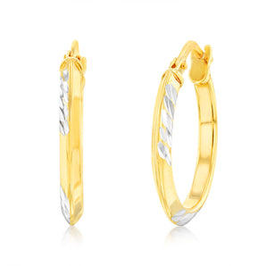 9ct Yellow Gold Silver Filled 15mm Hoop Earrings With Diamond Cut Details
