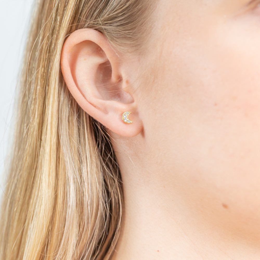 9ct Gold Filled Cubic Zirconia Moon Shape Stud Earrings