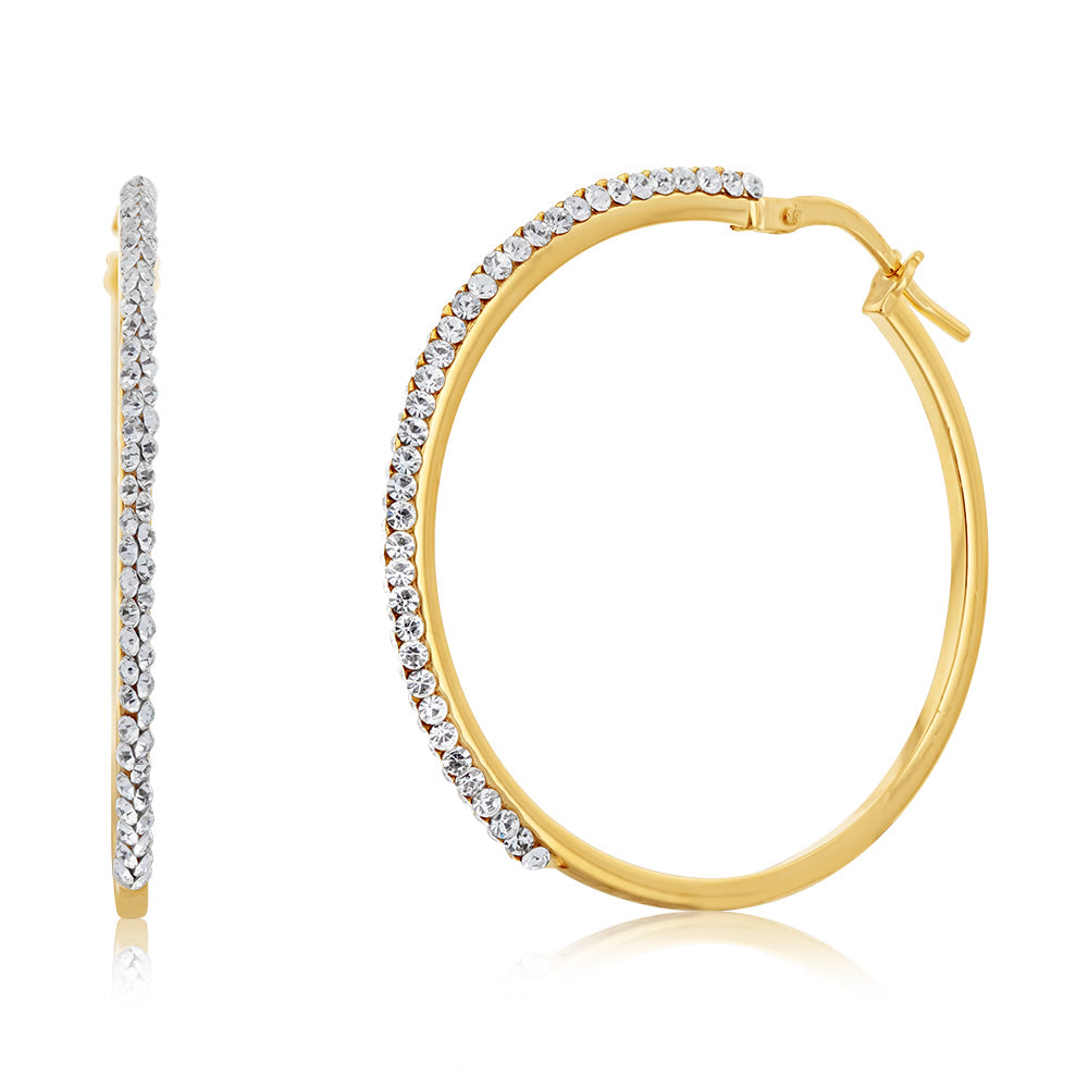 9ct Yellow Gold Filled 30mm Crystal Hoop Earrings