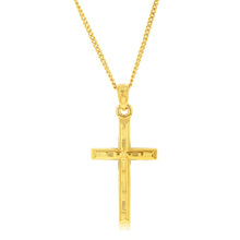Load image into Gallery viewer, 9ct Yellow Gold Silverfilled Diamond Cut Cross Pendant