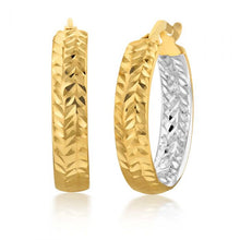 Load image into Gallery viewer, 9ct Silverfilled White And Yellow Gold Double Side Diamond Cut 15mm Hoop Earrings
