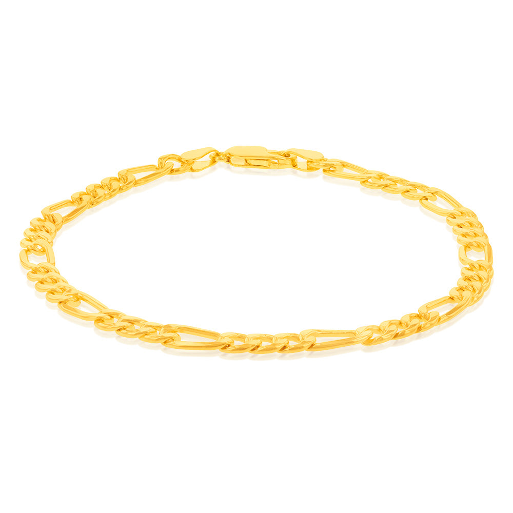 9ct Yellow Gold Silverfilled 115Gauge 1:3 Figaro 21cm Bracelet
