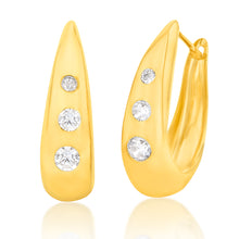 Load image into Gallery viewer, 9ct Yellow Gold Silverfilled CZ On Hinged Hoop Earrings