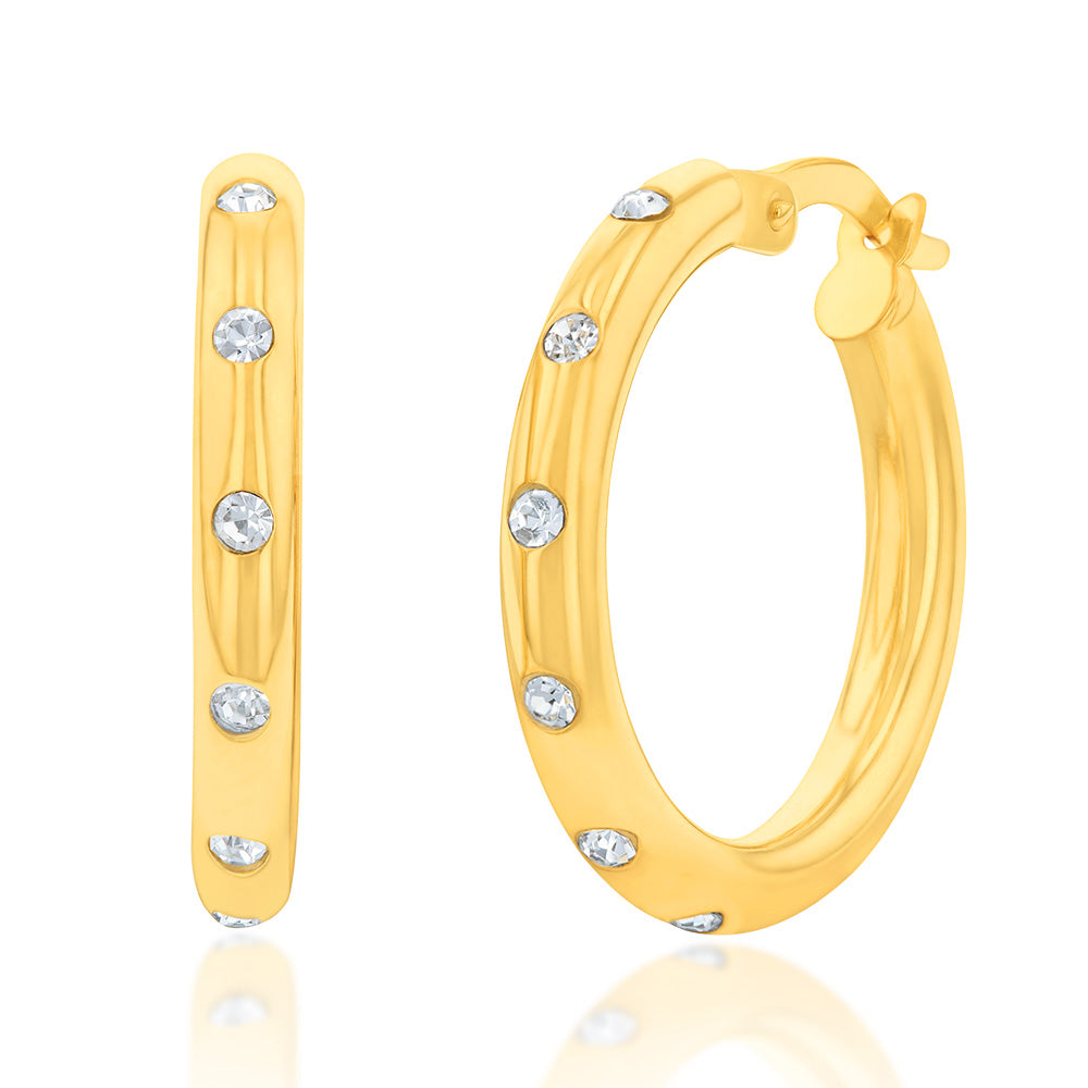 9ct Yellow Gold Silverfilled CZ On 15mm Hoop Earrings
