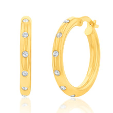 Load image into Gallery viewer, 9ct Yellow Gold Silverfilled CZ On 15mm Hoop Earrings