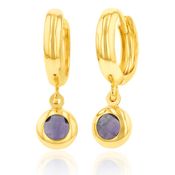 9ct Yellow Gold Silverfilled  Hoop With Purple Stone Earrings