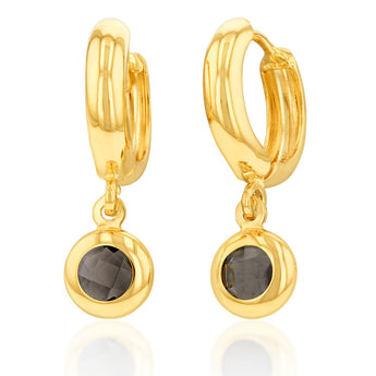 9ct Yellow Gold Silverfilled  Hoop With Brown Stone Earrings