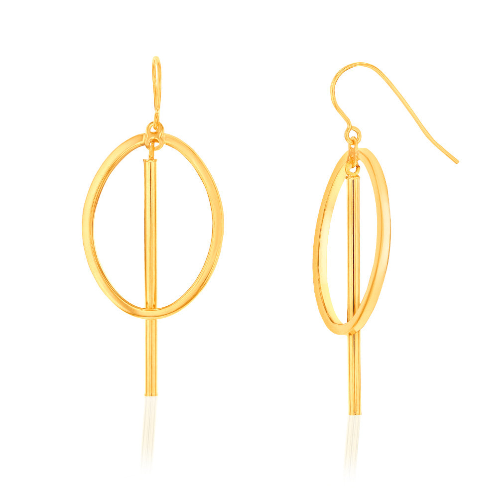 9ct Yellow Gold Silverfilled Open Circle & Bar Drop Earrings.