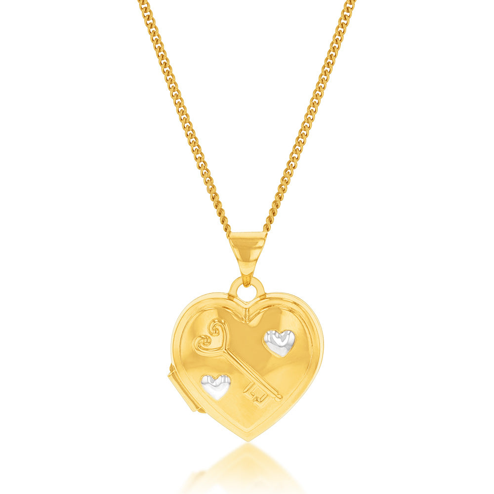 9ct Yellow Gold Silverfilled Engraved Heart Locket Pendant