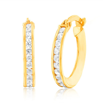 9ct Yellow Gold Silverfilled Cubic Zirconia On 10mm Hoop Earring