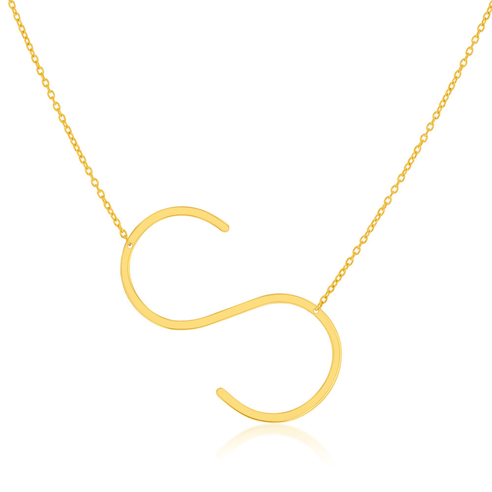 9ct Yellow Gold Silverfilled Initial "S" Pendant On 42+3cm Chain